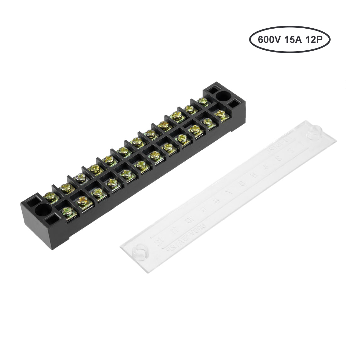 Harfington Dual Rows 12 Positions 600V 15A Wire Barrier Block Terminal Strip TB-1512L