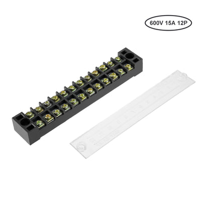 Harfington Dual Rows 12 Positions 600V 15A Wire Barrier Block Terminal Strip TB-1512L