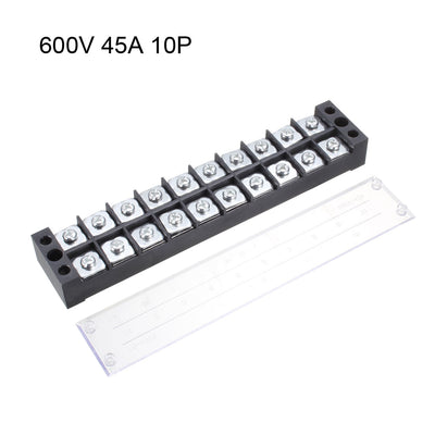 Harfington 2 Pcs Dual Rows 10 Positions 600V 45A Cable Barrier Block Terminal Strip TB-4510L