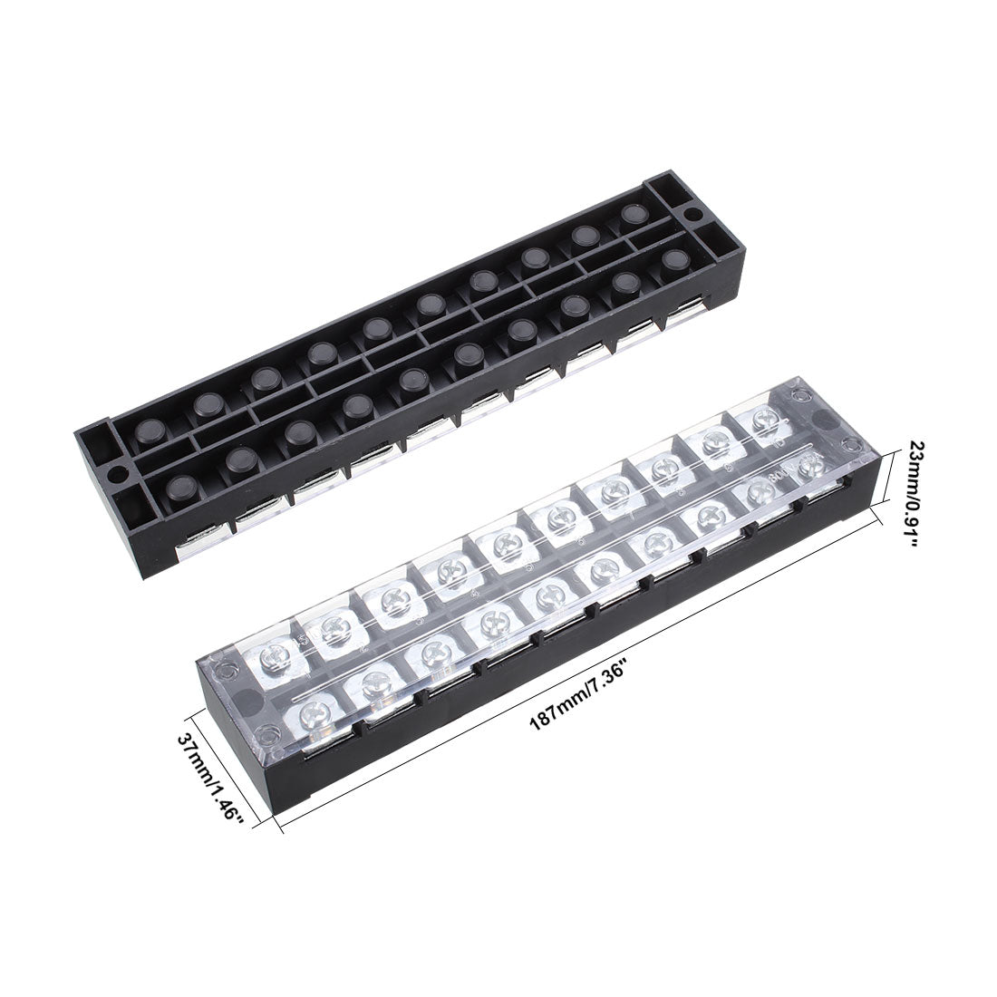 Harfington 2 Pcs Dual Rows 10 Positions 600V 45A Cable Barrier Block Terminal Strip TB-4510L