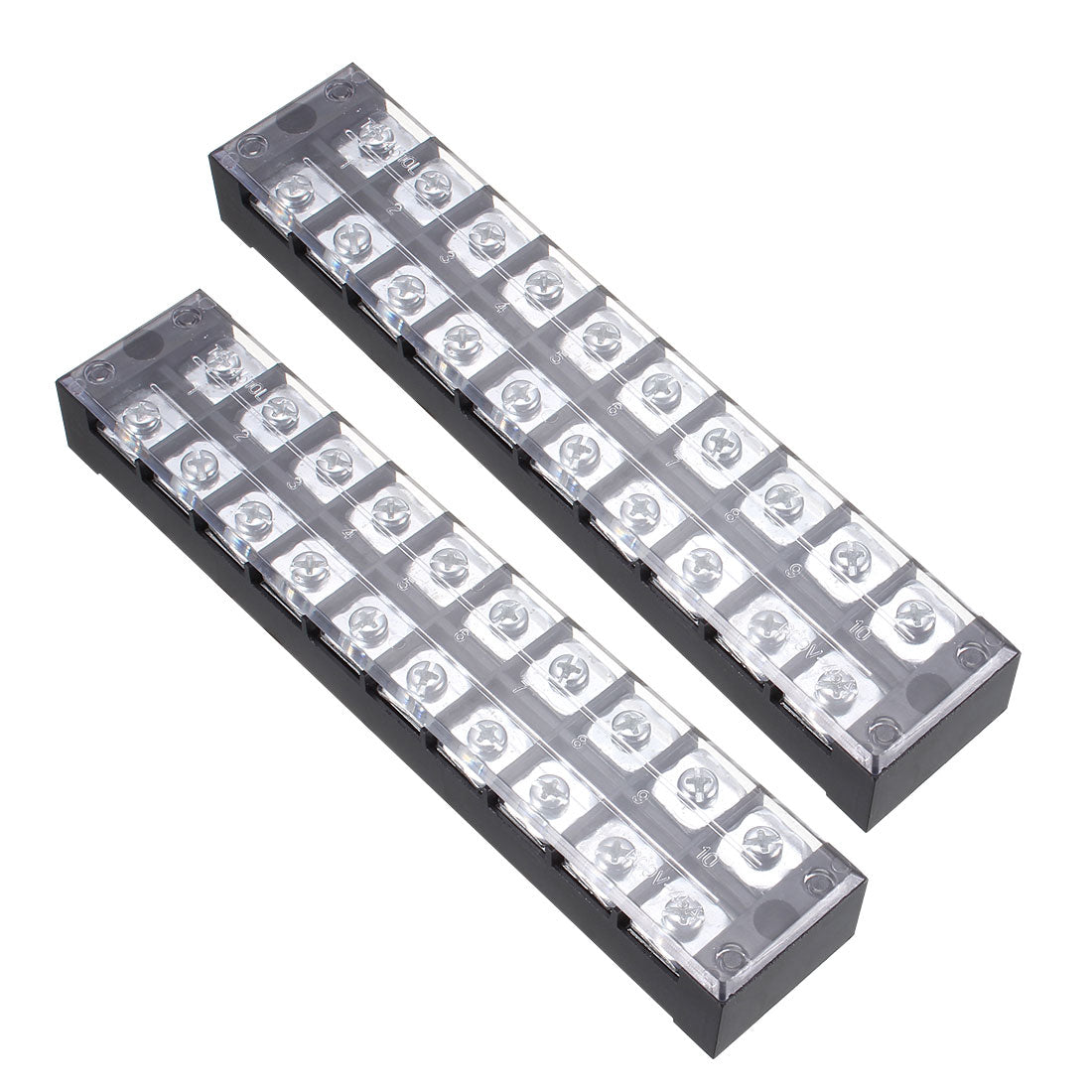 Harfington 2 Pcs Dual Rows 10 Positions 600V 45A Cable Barrier Block Terminal Strip TB-4510L