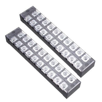Harfington 2 Pcs Dual Rows 10 Positions 600V 45A Cable Barrier Block Terminal Strip TB-4510L