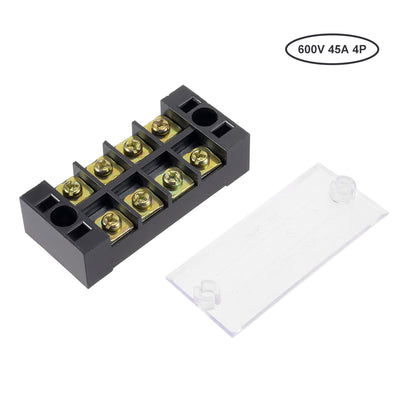 Harfington 2 Pcs Dual Rows 4 Positions 600V 25A Wire Barrier Block Terminal Strip TB-2504L