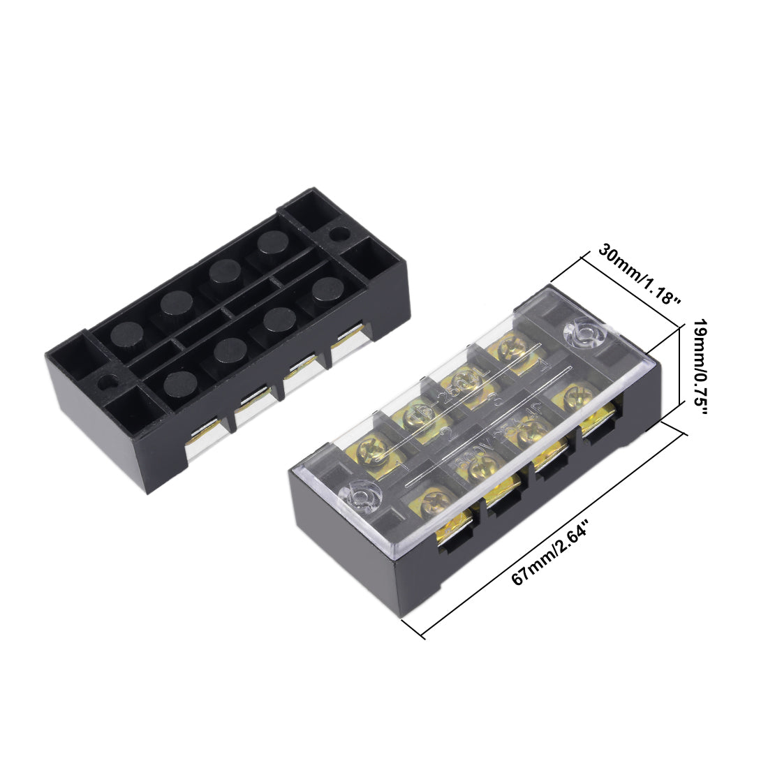 Harfington 2 Pcs Dual Rows 4 Positions 600V 25A Wire Barrier Block Terminal Strip TB-2504L