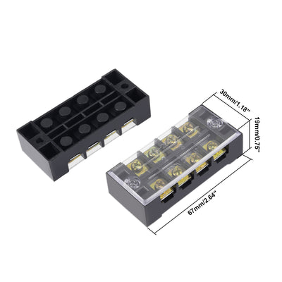 Harfington 2 Pcs Dual Rows 4 Positions 600V 25A Wire Barrier Block Terminal Strip TB-2504L