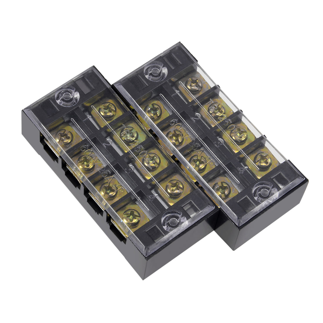 Harfington 2 Pcs Dual Rows 4 Positions 600V 25A Wire Barrier Block Terminal Strip TB-2504L