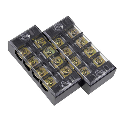 Harfington 2 Pcs Dual Rows 4 Positions 600V 25A Wire Barrier Block Terminal Strip TB-2504L