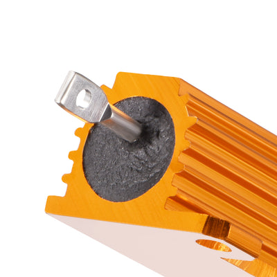 Harfington Uxcell 50W 3 Ohm 5% Aluminum Housing Resistor Screw  Chassis Mounted Aluminum Case Wirewound Resistor Load Resistors Gold Tone 2pcs