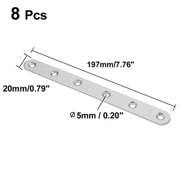 Harfington Uxcell Flat Stainless Steel Repair Mending Fixing Plate Brackets,197mmx20mm,8pcs