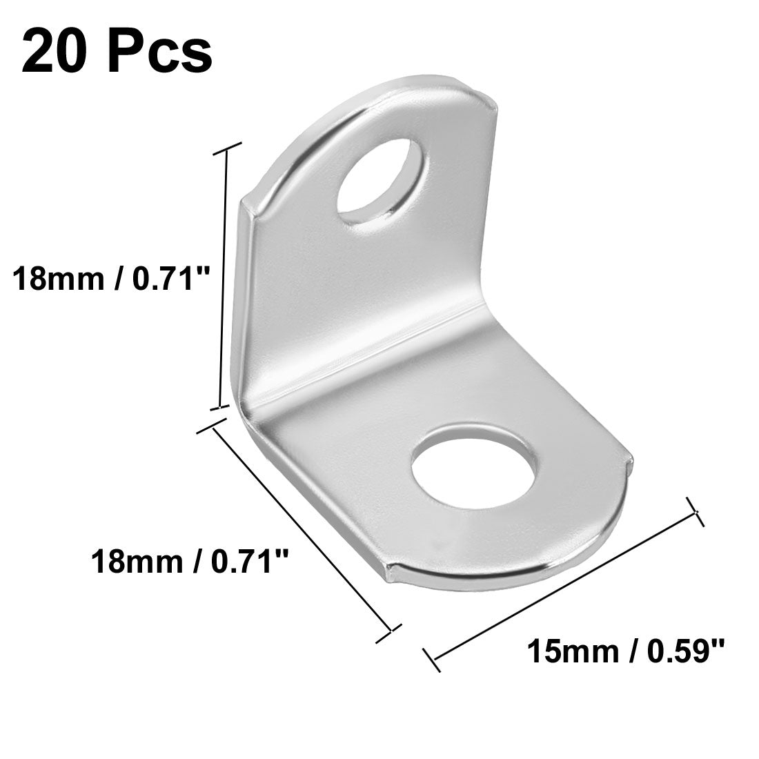 uxcell Uxcell Corner Brace Angle Bracket Fastener L Shape 18mmx18mmx15mm,Stainless Steel,Round End 20pcs