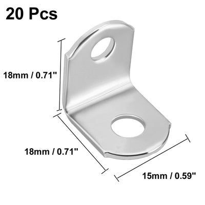 Harfington Uxcell Corner Brace Angle Bracket Fastener L Shape 18mmx18mmx15mm,Stainless Steel,Round End 20pcs