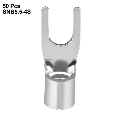 Harfington Uxcell 50x Fork Type Copper Non-Insulated Spade Terminals SNB5.5-4S, 12-10 Wire Size, #8 Stud Size