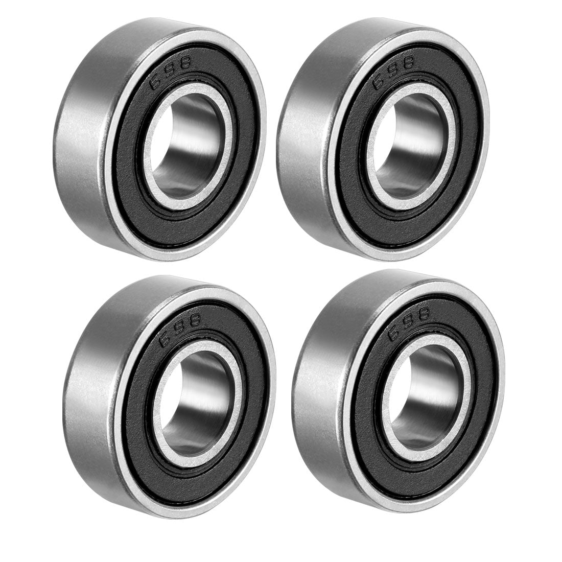Harfington Deep Groove Ball Bearing 698-2RS Double Sealed, 8mm x 19mm x 6mm Carbon Steel Bearings 4Pcs