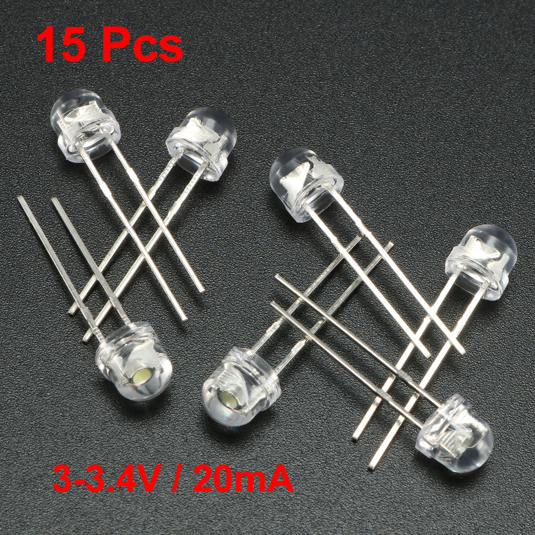 uxcell Uxcell 15pcs 5mm White LED Diode Lights Clear Straw Hat Transparent 3-3.4V 20mA Super Bright Lighting Bulb Lamps Electronic Component Light Emitting Diodes