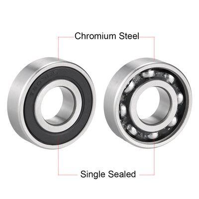 Harfington Uxcell Deep Groove Ball Bearings Metric Single Sealed Chrome Steel P0 Z2 Bearing