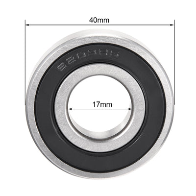 Harfington Uxcell Deep Groove Ball Bearing 6203-2RS Double Sealed, 17mm x 40mm x 12mm Chrome Steel Bearings