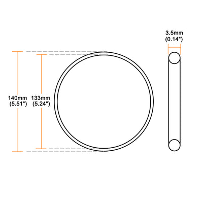 Harfington Uxcell O-Rings Fluorine Rubber 133mm x 140mm x 3.5mm Seal Rings Sealing Gasket