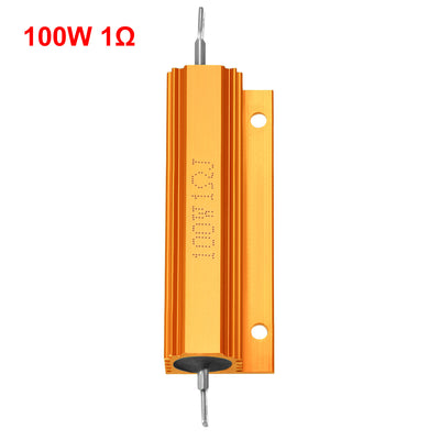 Harfington Uxcell 2Pcs Aluminum Case Resistor 100W 1 Ohm Wirewound Yellow for LED Replacement Converter