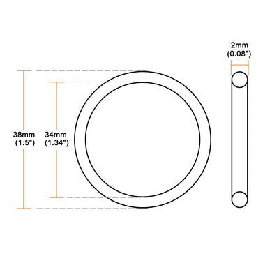 Harfington Uxcell O-Rings Fluorine Rubber 34mm x 38mm x 2mm Seal Rings Sealing Gasket