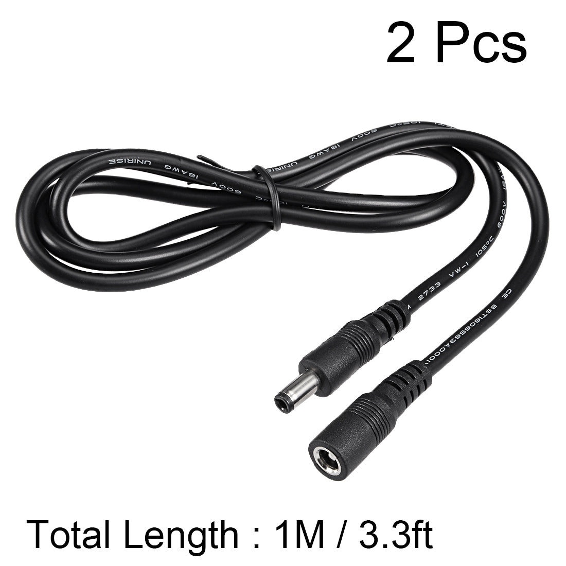 uxcell Uxcell 2Pcs 1M 12V Plastic 5.5x2.1mm Male to Female DC Power Extension Cable Connector 18AWG for CCTV Security Camera