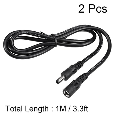 Harfington Uxcell 2Pcs 1M 12V Plastic 5.5x2.1mm Male to Female DC Power Extension Cable Connector 18AWG for CCTV Security Camera