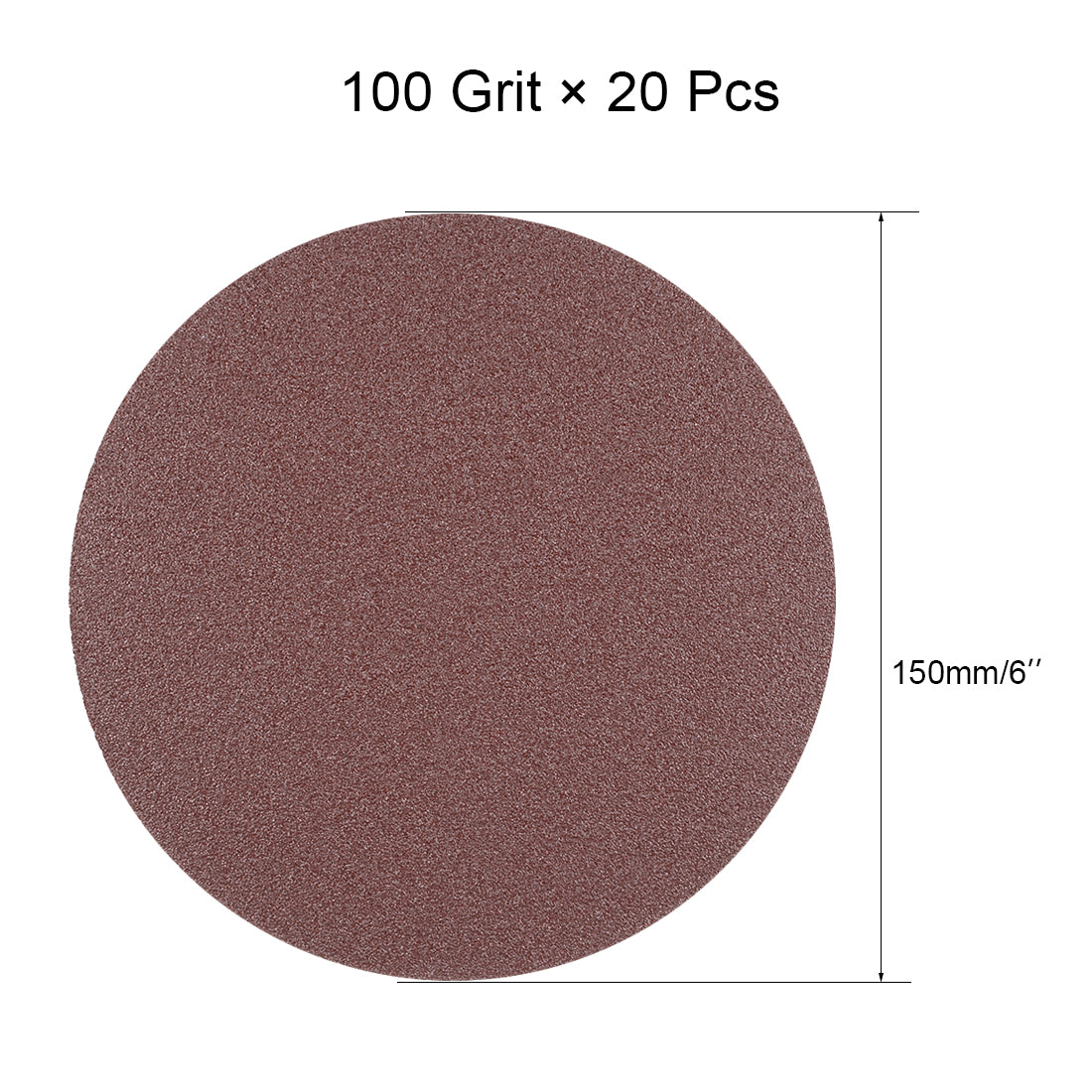 uxcell Uxcell 20Pcs 6 Inch Hook and Loop Sanding Disc 100 Grits Flocking Sandpaper for Sander Brown