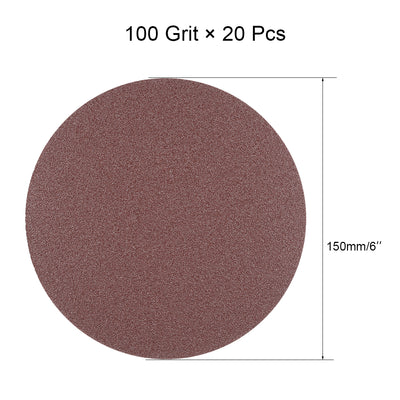 Harfington Uxcell 20Pcs 6 Inch Hook and Loop Sanding Disc 100 Grits Flocking Sandpaper for Sander Brown
