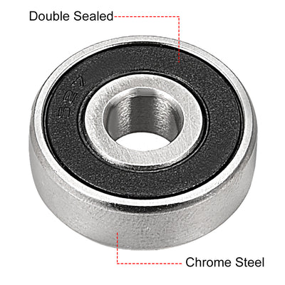 Harfington Uxcell Deep Groove Ball Bearings Metric Double Sealed Chrome Steel ABEC1