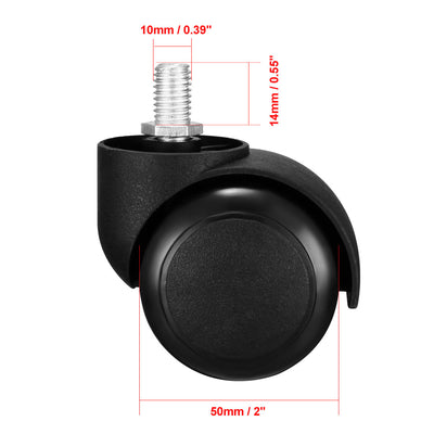 Harfington Uxcell Office Chair Casters Wheels 2 Inch PU Twin Wheel M10x14mm Threaded Stem Swivel Caster Black, 3 Pcs