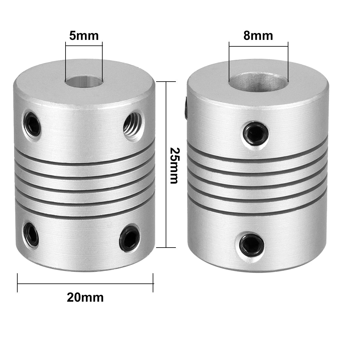 uxcell Uxcell 5mm to 8mm Aluminum Alloy Shaft Coupling Flexible Coupler Motor Connector Joint L25xD20 Silver