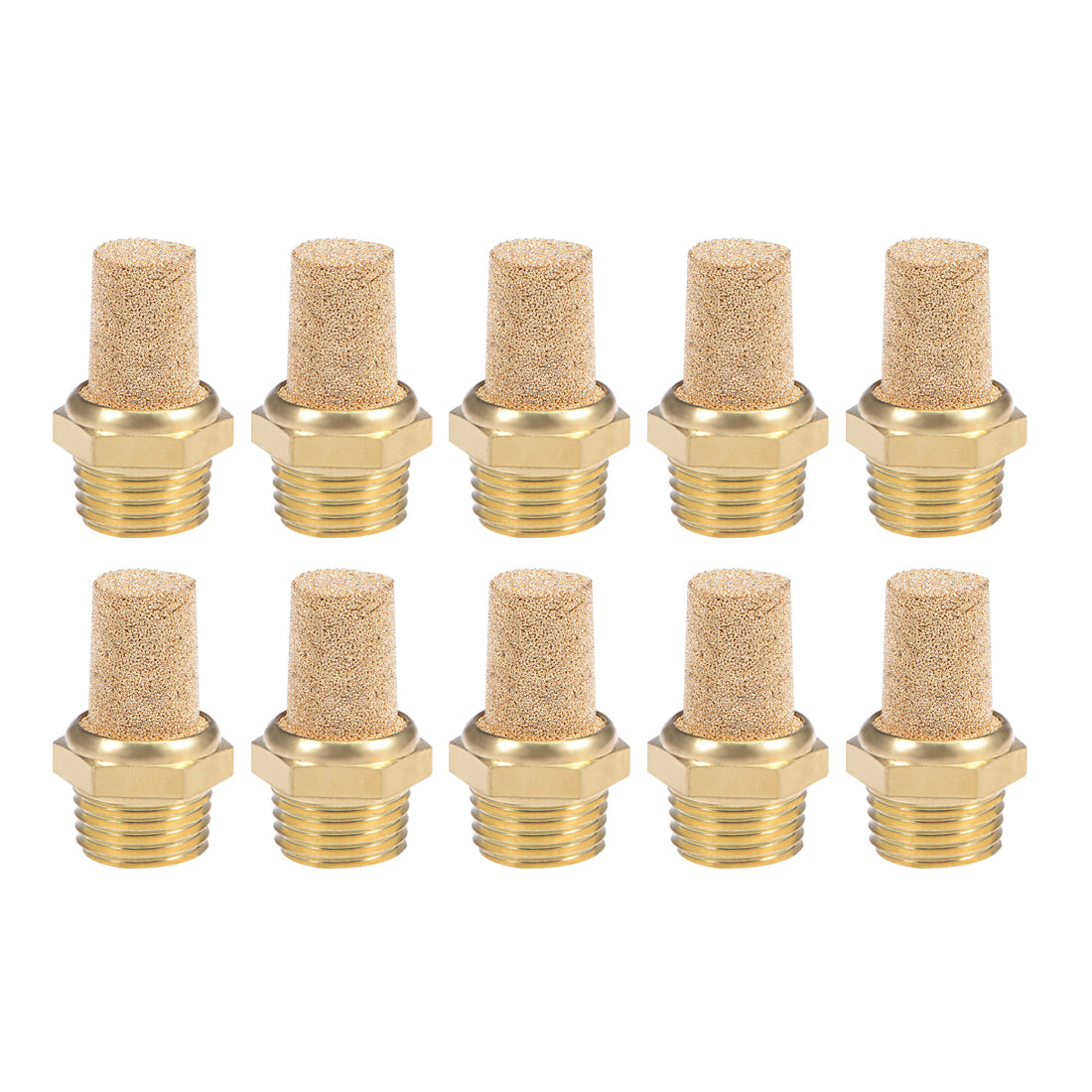 uxcell Uxcell 1/4 PT Sintered Bronze Exhaust Muffler with Brass Body Protruding 10pcs