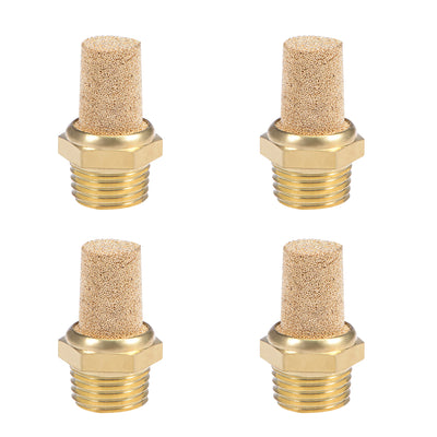 uxcell Uxcell 1/4 PT Sintered Bronze Exhaust Muffler with Brass Body Protruding 4pcs