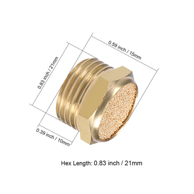 Harfington Uxcell 1/2 PT Sintered Bronze Exhaust Muffler with Brass Body Flat 2pcs