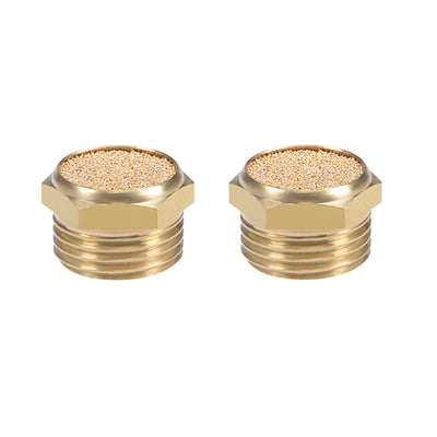 Harfington Uxcell 1/2 PT Sintered Bronze Exhaust Muffler with Brass Body Flat 2pcs