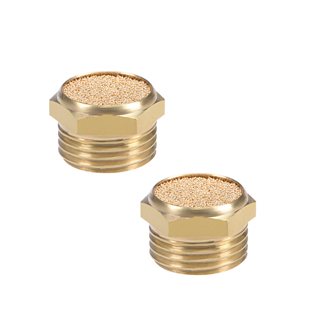 uxcell Uxcell 1/2 PT Sintered Bronze Exhaust Muffler with Brass Body Flat 2pcs