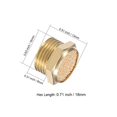 Harfington Uxcell 3/8 PT Sintered Bronze Exhaust Muffler with Brass Body Flat 5pcs