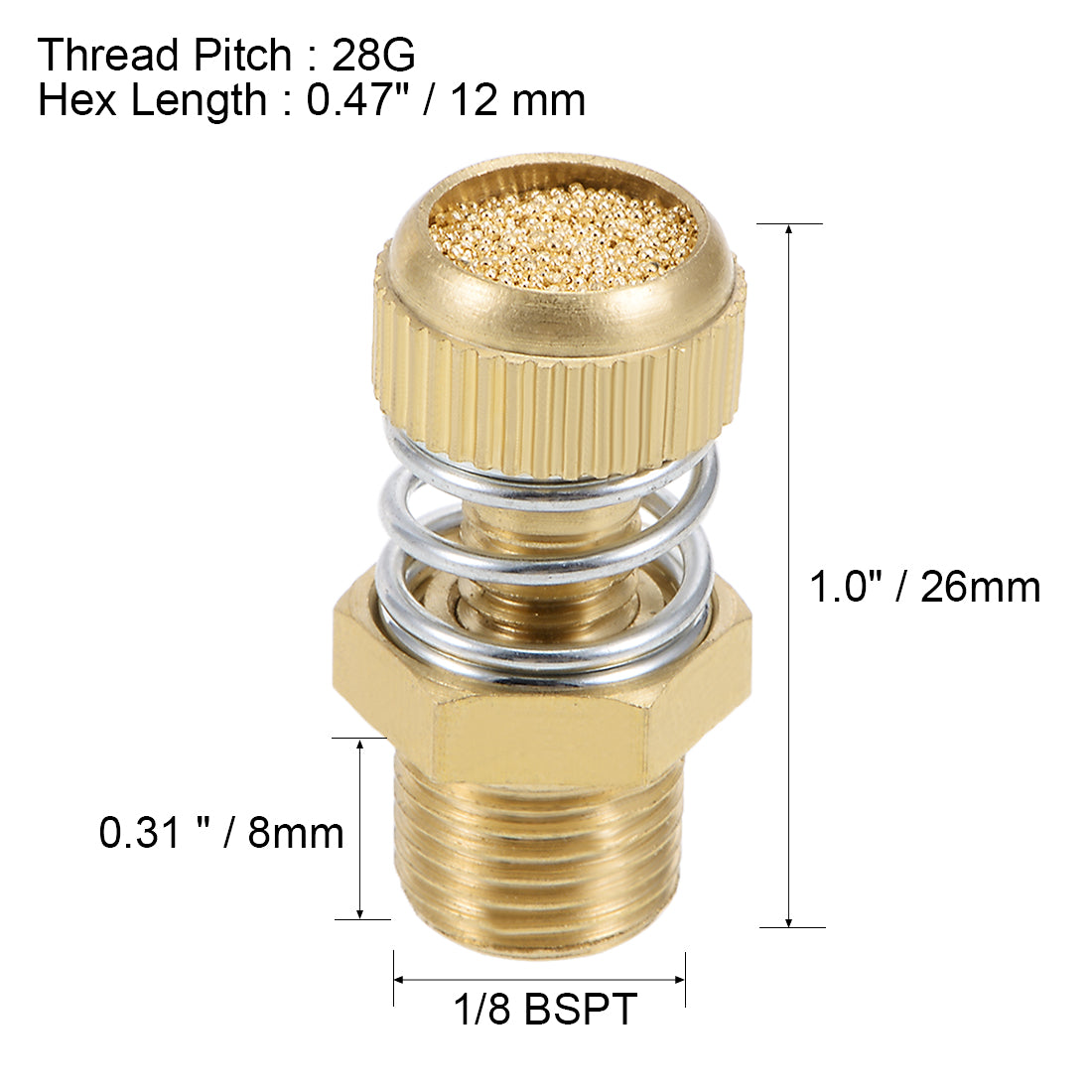 uxcell Uxcell Adjustable Pneumatic Air Exhaust Silencer Muffler Copper 1/8 BSPT with Spring Loaded Gold Tone 1pcs