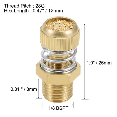 Harfington Uxcell Adjustable Pneumatic Air Exhaust Silencer Muffler Copper 1/8 BSPT with Spring Loaded Gold Tone 1pcs