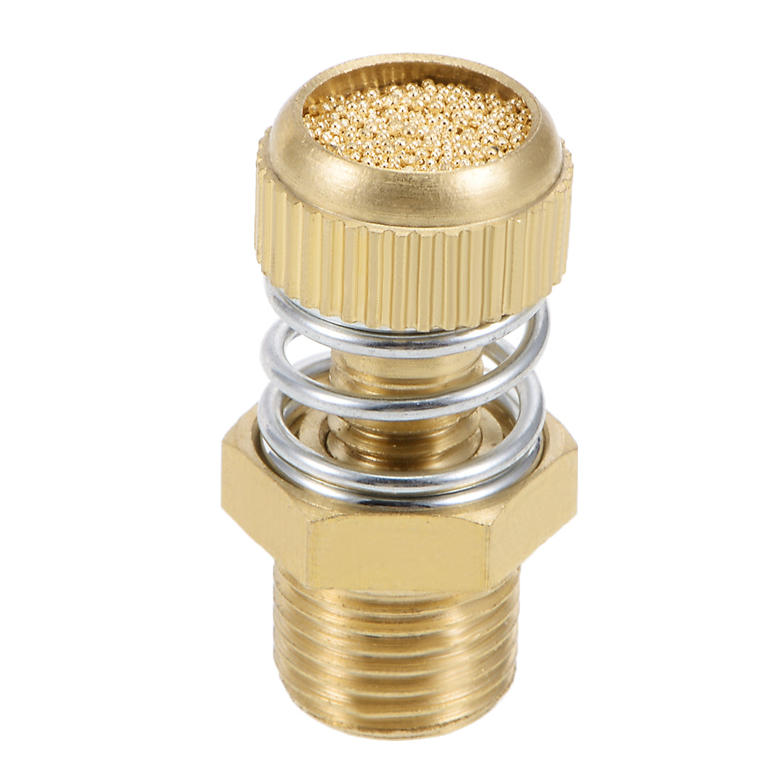 uxcell Uxcell Adjustable Pneumatic Air Exhaust Silencer Muffler Copper 1/8 BSPT with Spring Loaded Gold Tone 1pcs