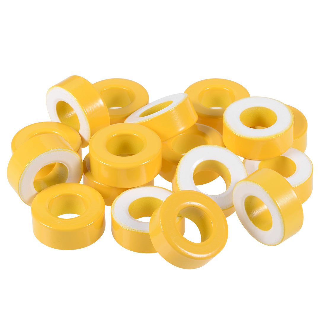 Harfington 17pcs 14.2 x 27.3 x 11mm Ferrite Ring Iron Powder Toroid Cores Yellow White