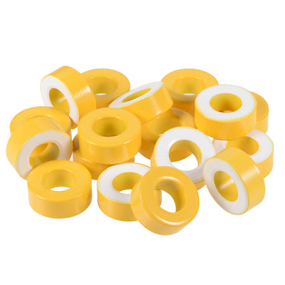 Harfington 17pcs 14.2 x 27.3 x 11mm Ferrite Ring Iron Powder Toroid Cores Yellow White