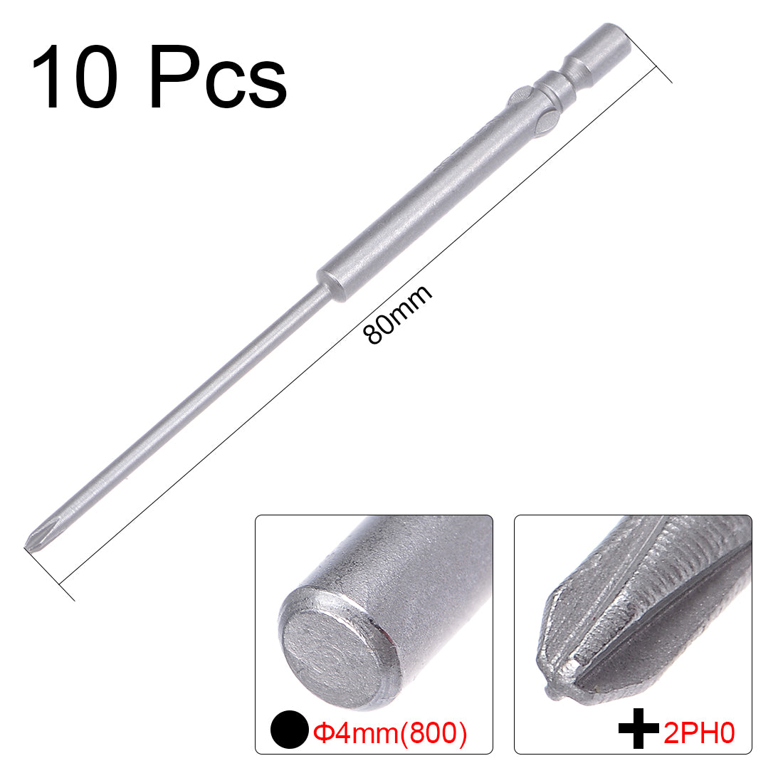 uxcell Uxcell 10 Pcs 4mm Shank 80mm Length 2mm Phillips PH0 Magnetic S2 Screwdriver Bits