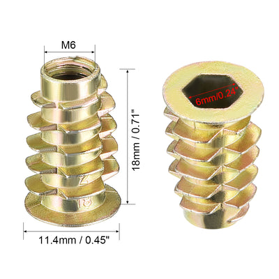 Harfington Uxcell Threaded Insert Nuts Zinc Alloy Hex Socket M6 Internal Threads 18mm Length 20pcs