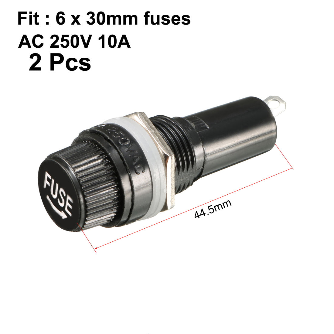 Harfington 2pcs AC 10A 250V 6mm x 30mm Black Electrical Panel Mounted Screw Cap Fuse Holder