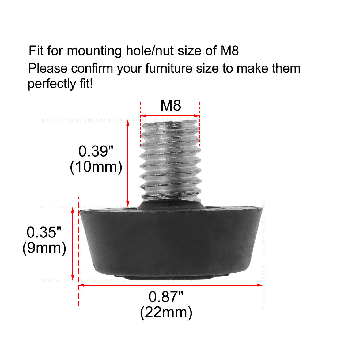 uxcell Uxcell M8 x 10 x 22mm Furniture Glide Leveling Feet Adjustable Leveler Floor Protector for Table Desk Cabinet Leg 12pcs