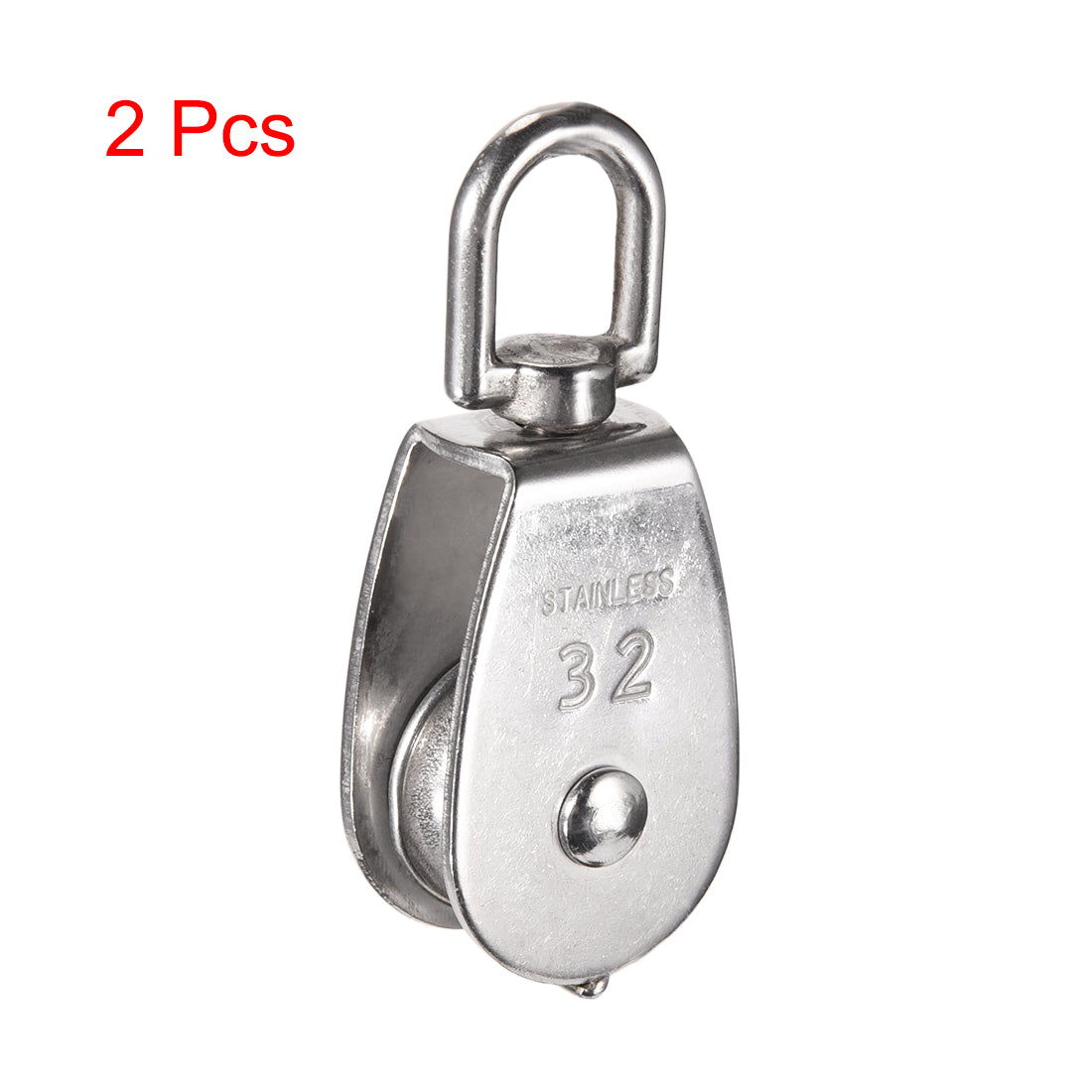 uxcell Uxcell 2pcs M32 Lifting Crane Swivel Hook Single Pulley Block Hanging Wire Towing Wheel 304 Stainless Steel