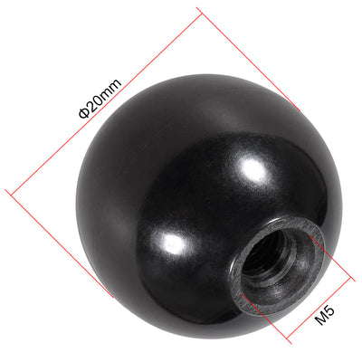 Harfington Uxcell 8 Pcs Thermoset Ball Knob M5 Female Thread Machine Handle 20mm Diameter Smooth Rim Black