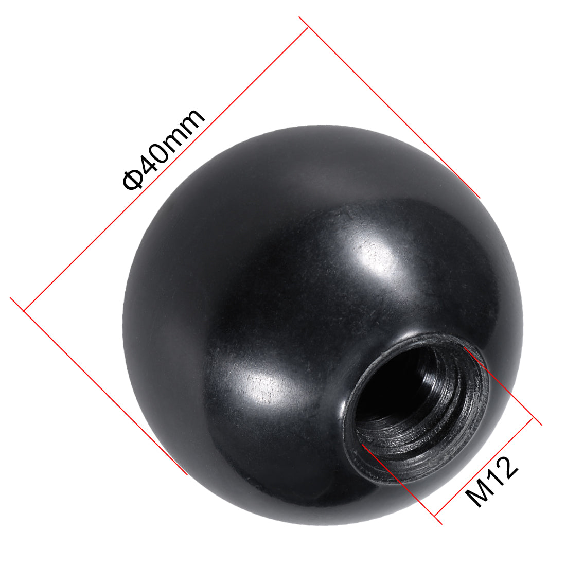 uxcell Uxcell 8 Pcs Thermoset Ball Knob M12 Female Thread Machine Handle 40mm Diameter Smooth Rim Black
