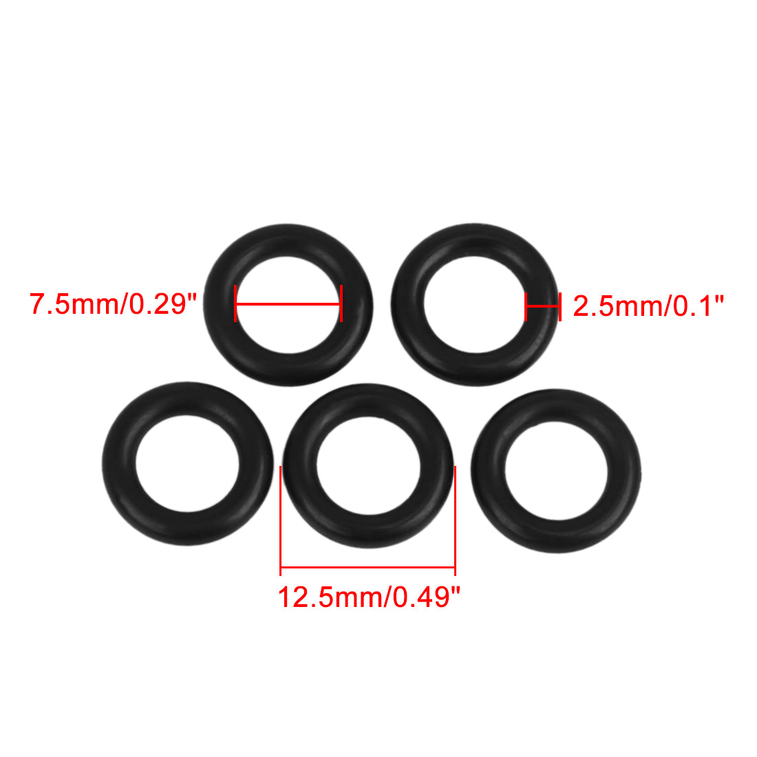Harfington 5pcs Black NBR70 Rubber O-Ring Washer Sealing Gasket for Car 7.5 x 2.5mm