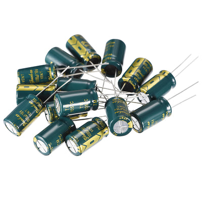 Harfington Uxcell Aluminum Radial Electrolytic Capacitor Low ESR Green with 1000UF 16V 105 Celsius Life 3000H 10 x 17 mm High Ripple Current,Low Impedance 15pcs
